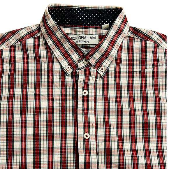 Nick Graham Everywhere Stretch Modern Fit Red,White Plaid Polka Dot Flip Cuff XL - Picture 3 of 8